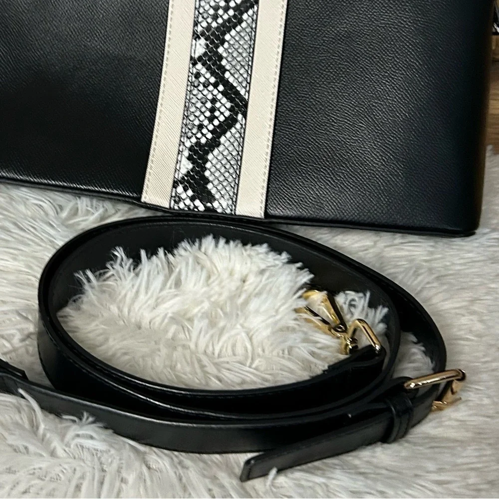 ALDO Black Satchel Handbag with Snake Print  Handles & Crossbody Strap
